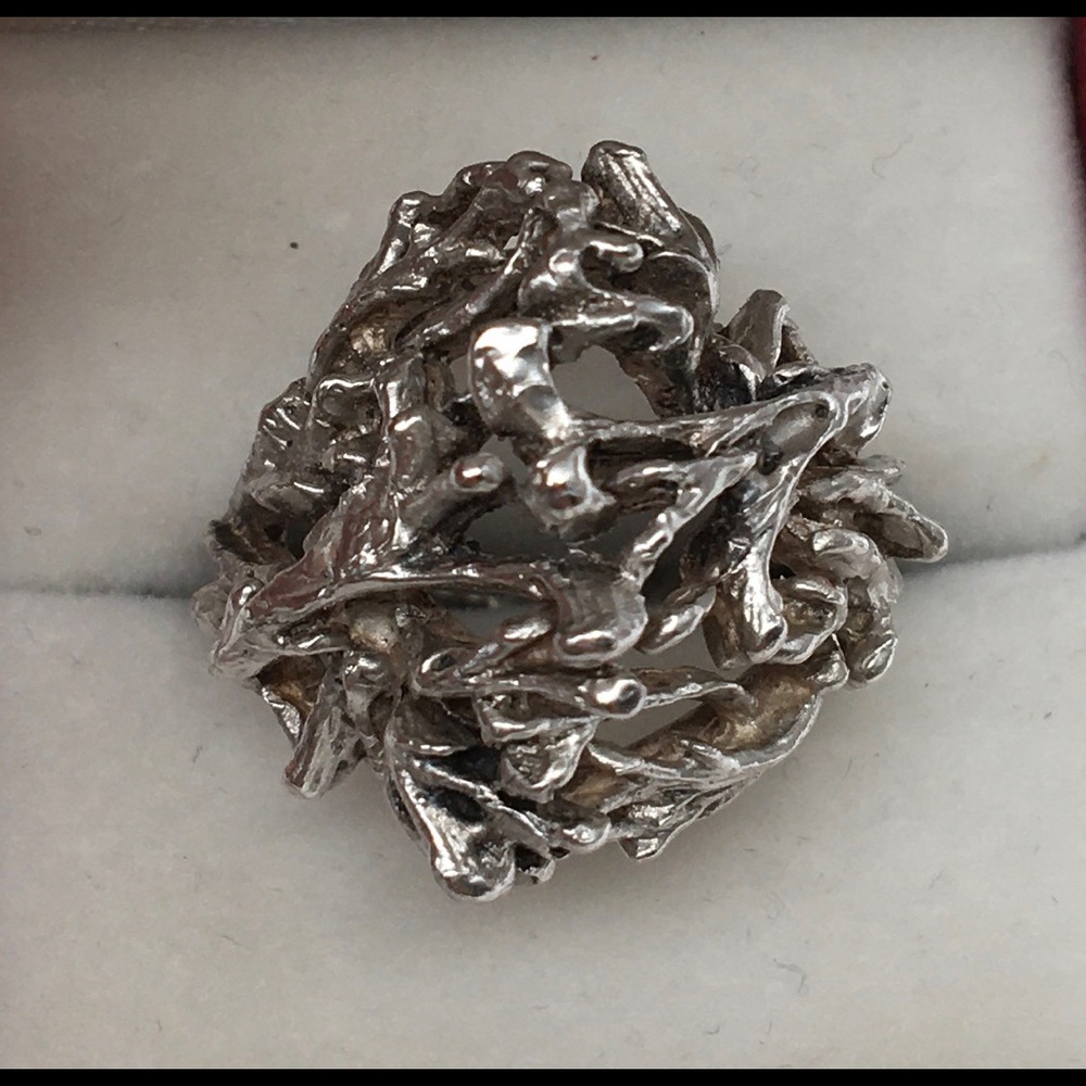 Antique Sterling Silver Art Deco Tree Branch Abstract Huge Dome Ring - Picture 2 of 4